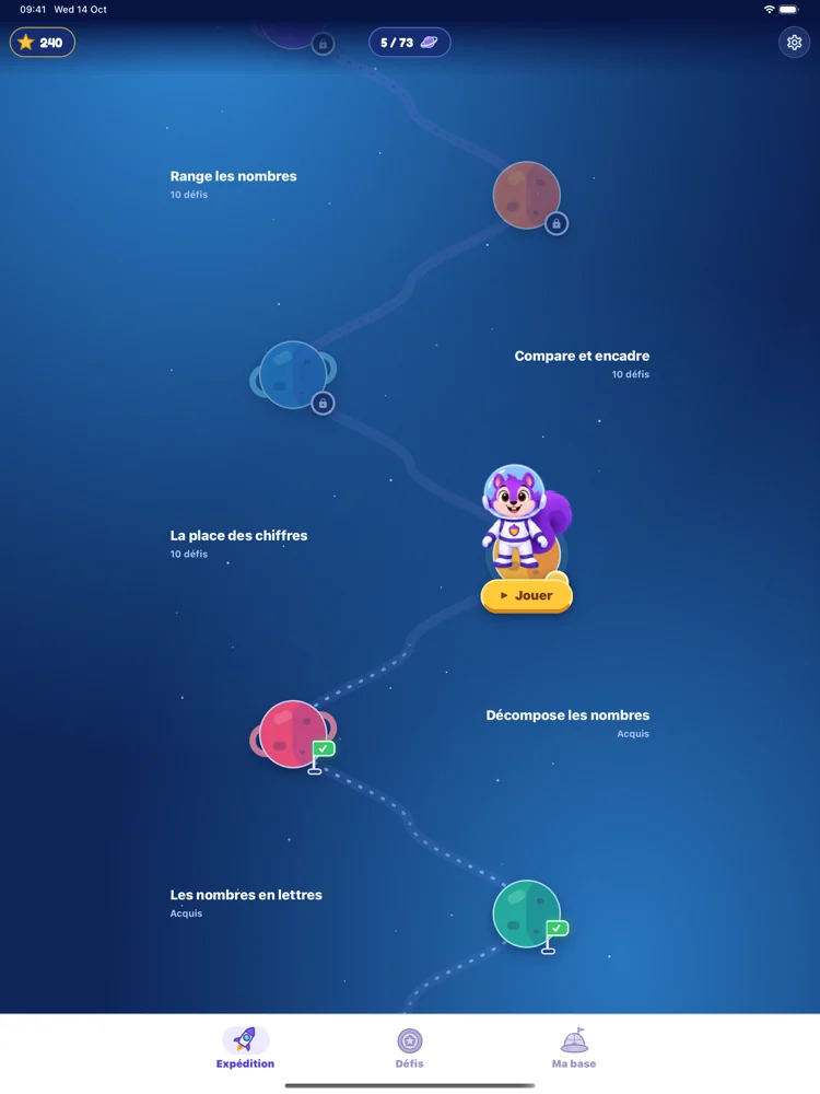 La carte d’Expédition, Ada sur sa planète et le bouton Jouer